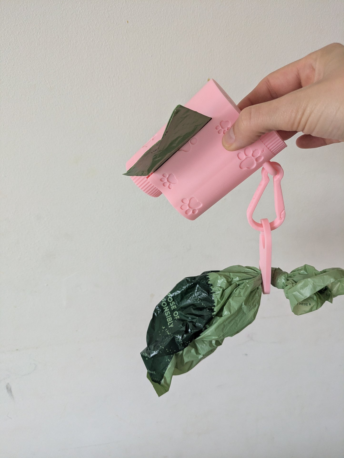 3 in 1 dog poop bag roll and snack container with hook for used poop bag