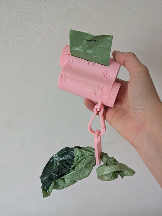 3 in 1 dog poop bag roll and snack container with hook for used poop bag