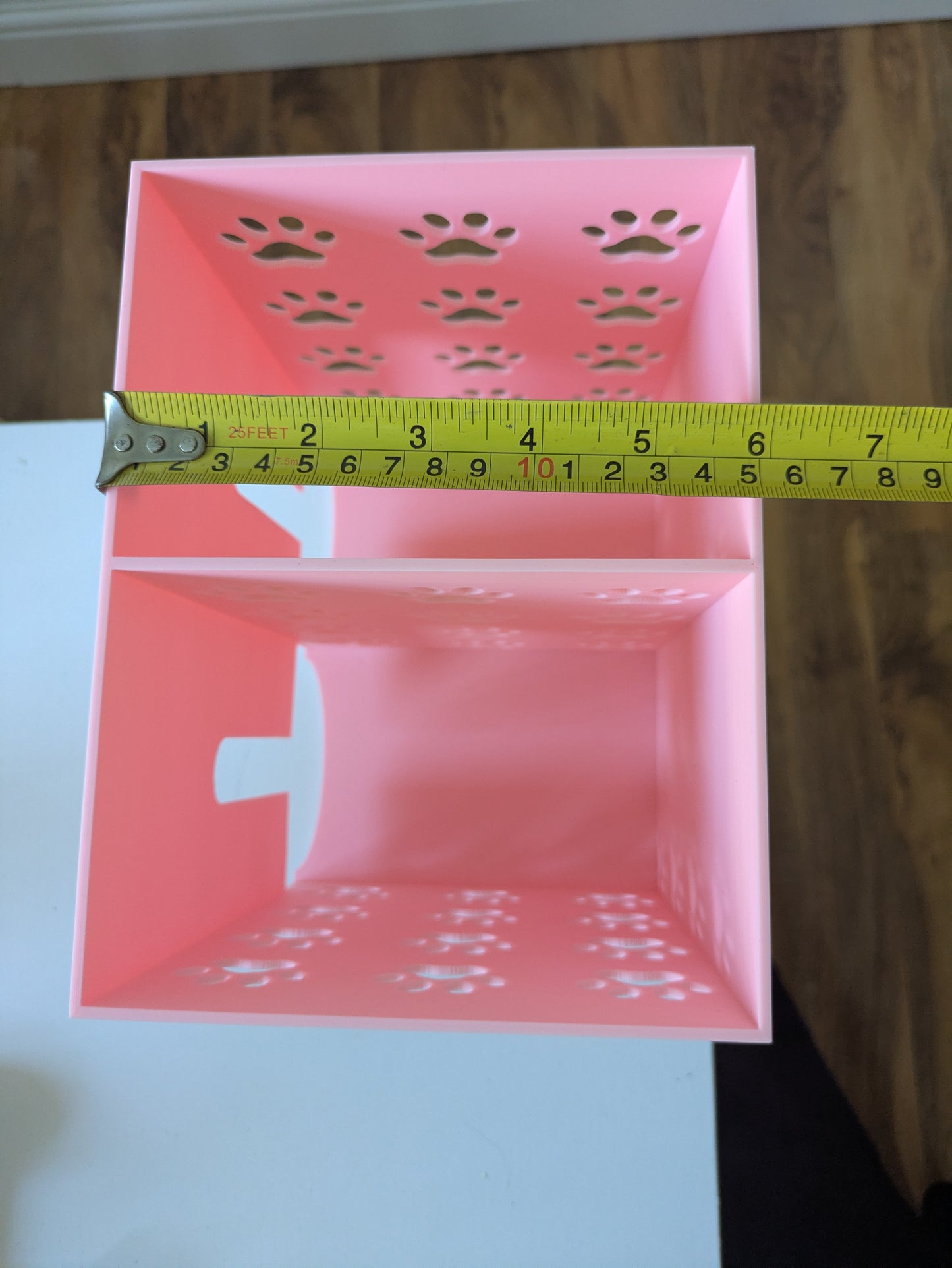 Double size pet food pouch holder & dispenser with paw prints on sides